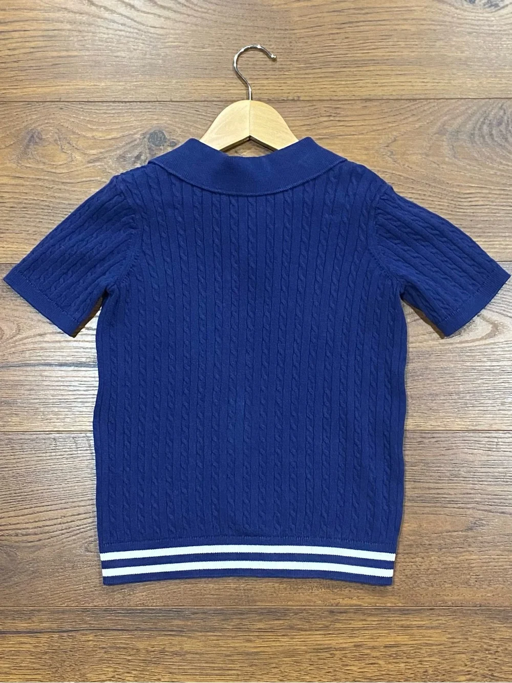 Gymboree Boys ‘Bon Voyage’ Navy Blue Cable Knit Short Sleeve Polo Size 7